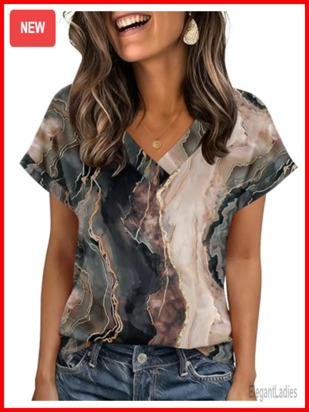Zeagoo Womens V-Neck Rolled Short Sleeve T-Shirt Blouse Casual Summer Top